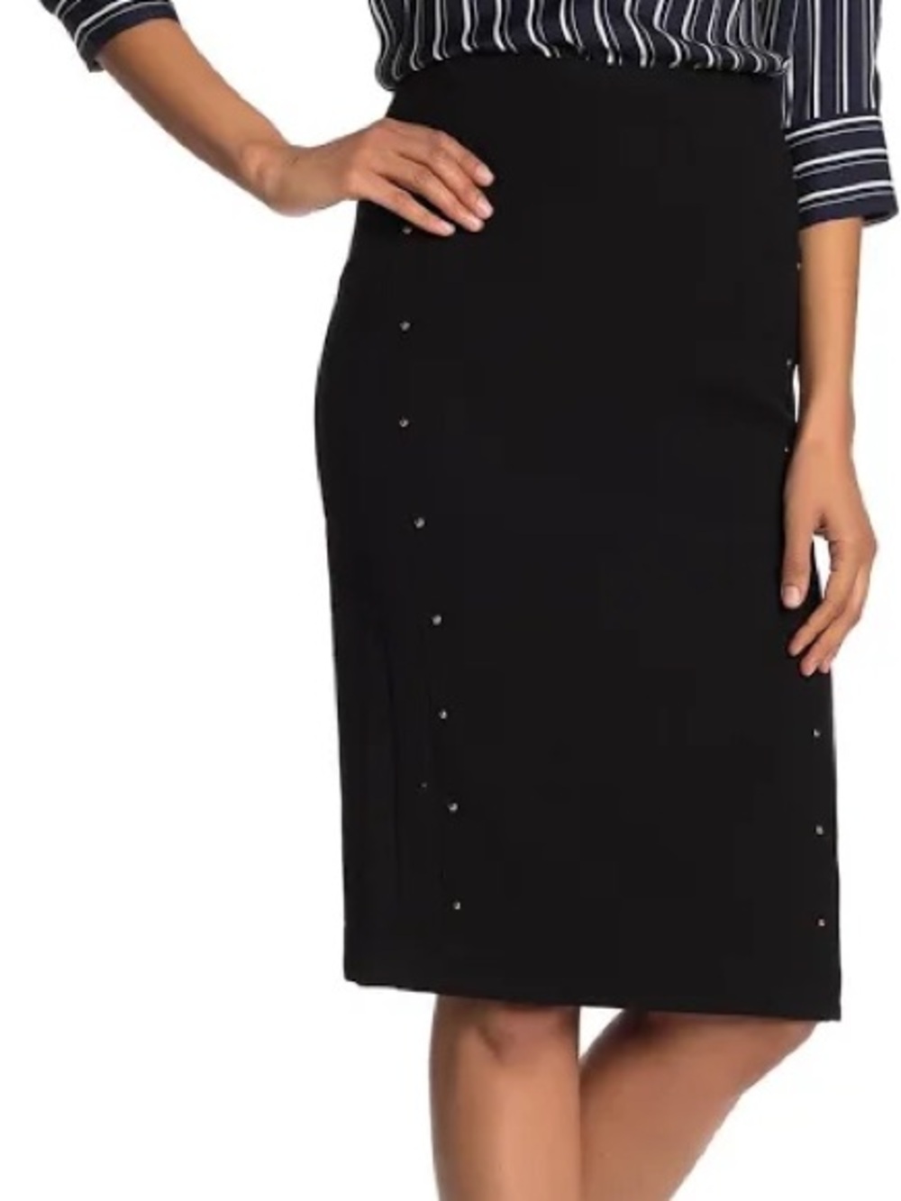 T Tahari Classic Black Pencil Skirt with Subtle Stud Detail